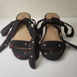 Torrid Black and Multi Polka Dot Textile Wrap Heel Size 8.5W